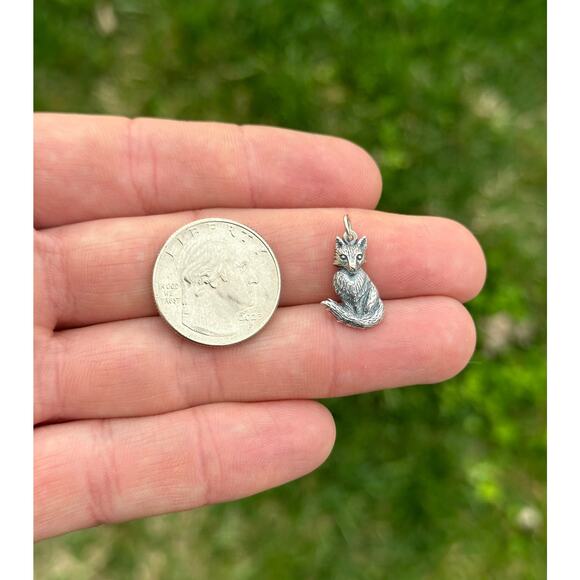 Sterling Silver Sitting Dimensional Fox Charm, Silver Sitting Fox Charm - Picture 2 of 3